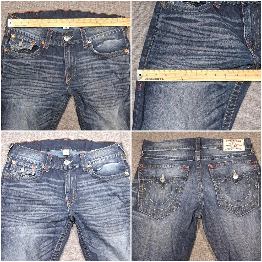 True Religion Section Slim Jeans Mens 34x33 Blue Slim Straight Flap Pockets